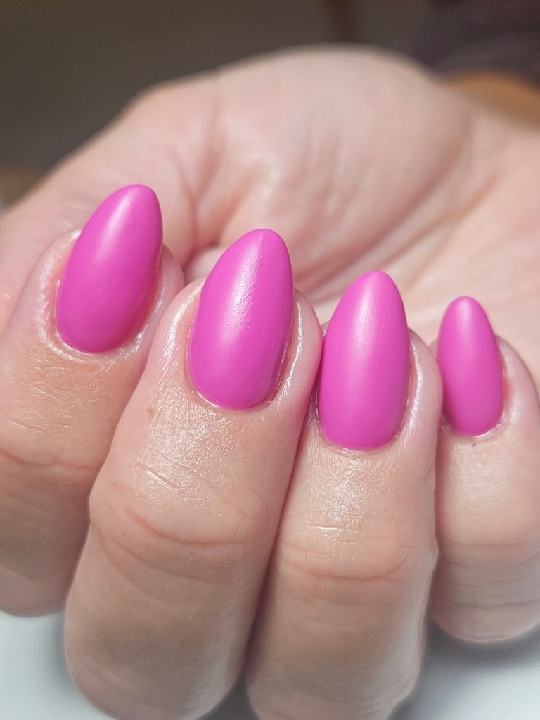 Bright fuchsia pink hard gel nails on natural nails - Amy Suchowij Nail Salon Ipswich