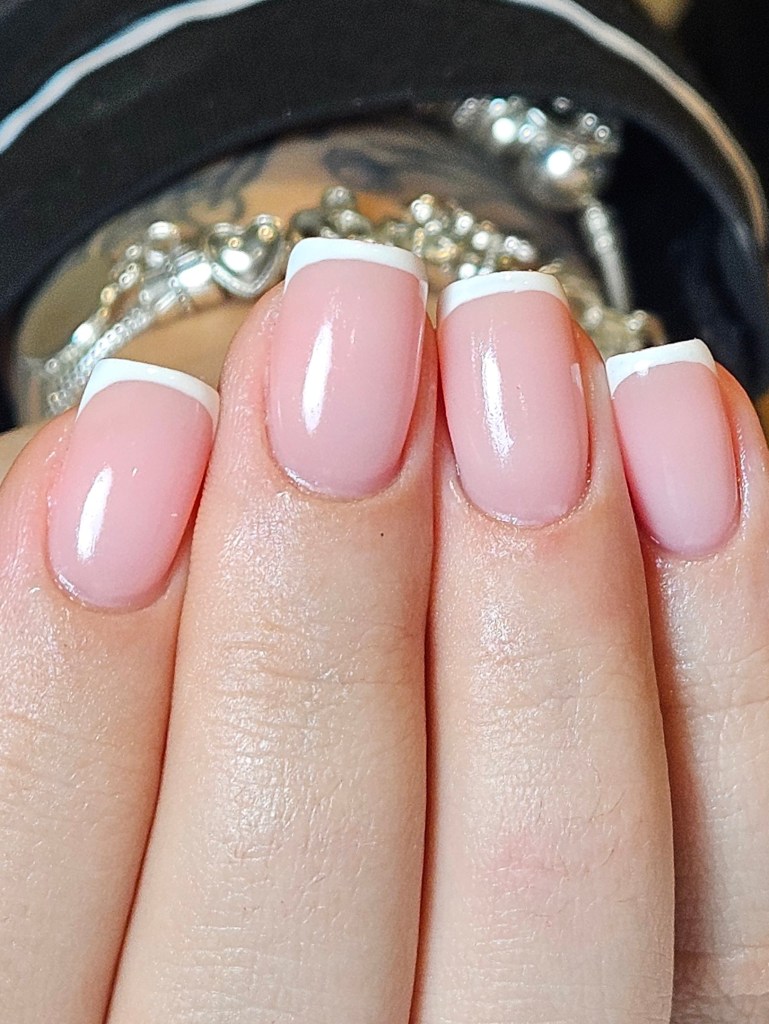 Soft pink hard gel nails with classic french tips - Amy Suchowij Nail Studio Ipswich